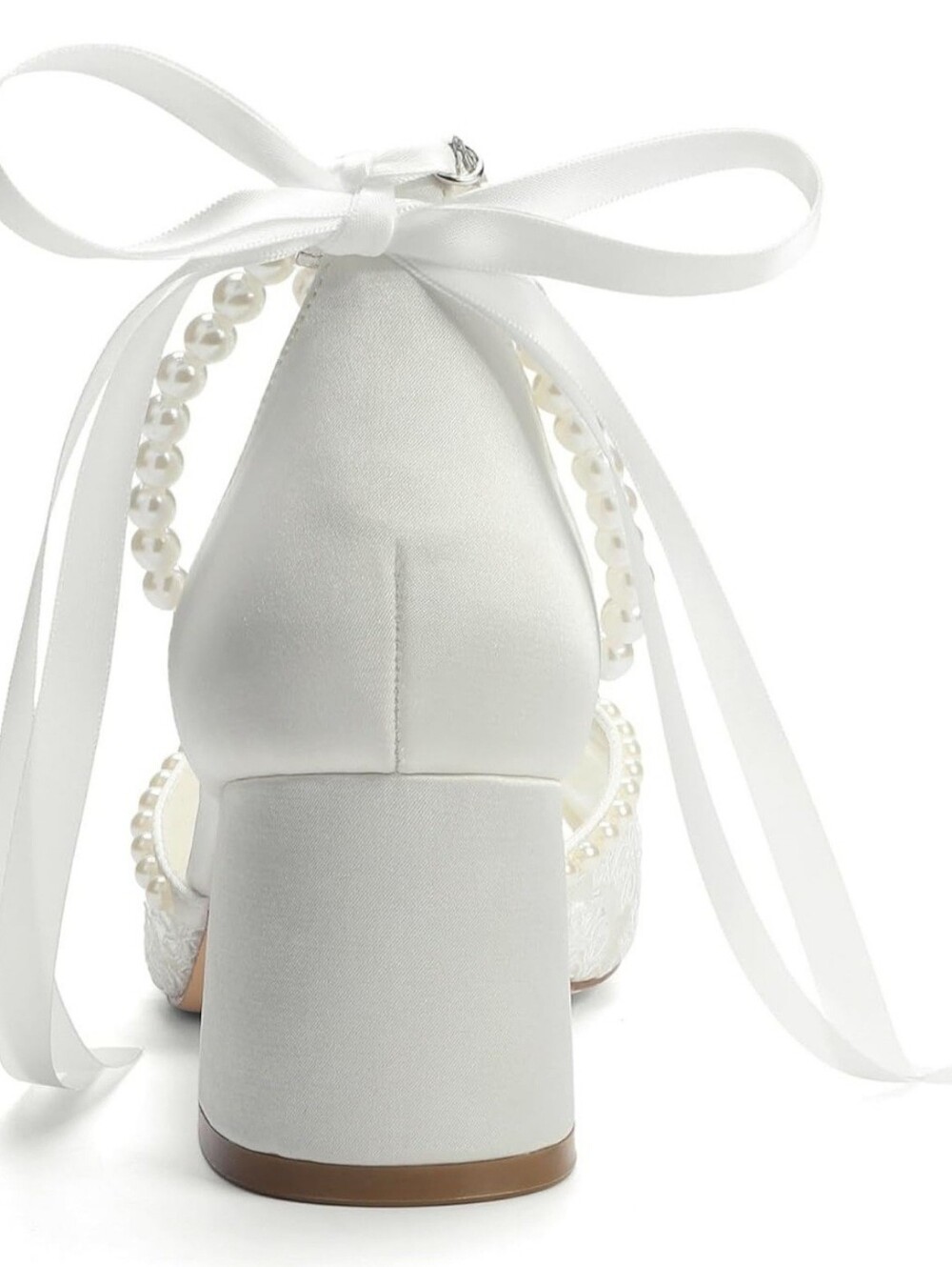 NWT Ivory Pearl Lace Bridal Heels Size 8 | Wedding Shoes | Block Heel - Picture 5 of 9